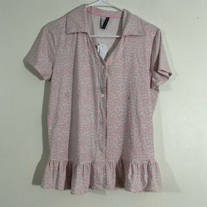 Jaclyn Intimates Women's Pink Floral‎ Ruffle Hem Pajama Top Size S